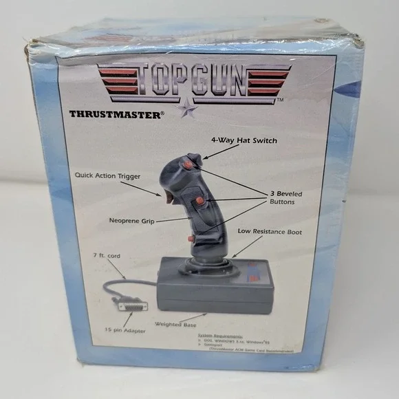 Thrustmaster Top Gun Official vintage 1996 Flight Stick Joystick for PC Unopened